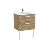 Meuble suspendu 2 tiroirs avec lavabo en porcelaine finition noyer 60,5 cm L 45,3 cm P 51,5 cm H Roca