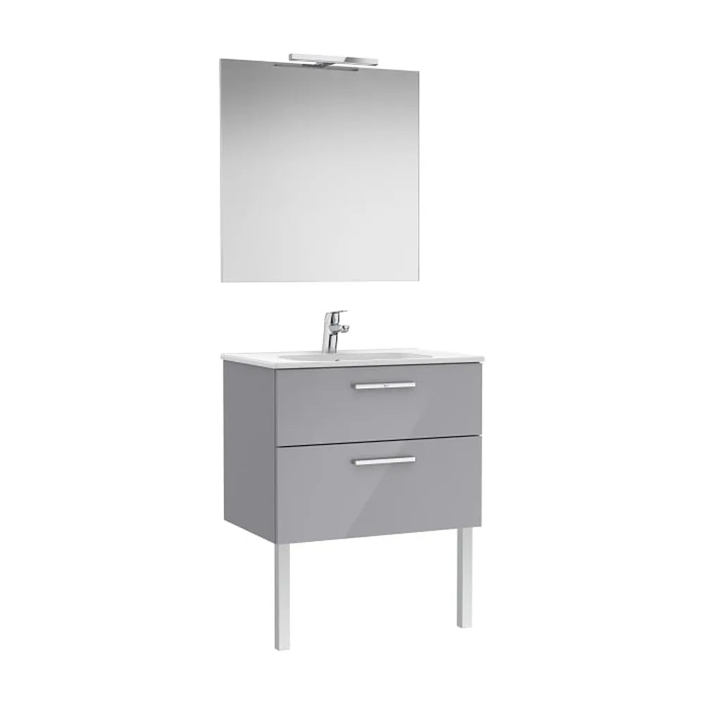 Pack mueble base dos cajones lavabo porcelana espejo aplique LED 705x45x51 cm Roca - Vista 1