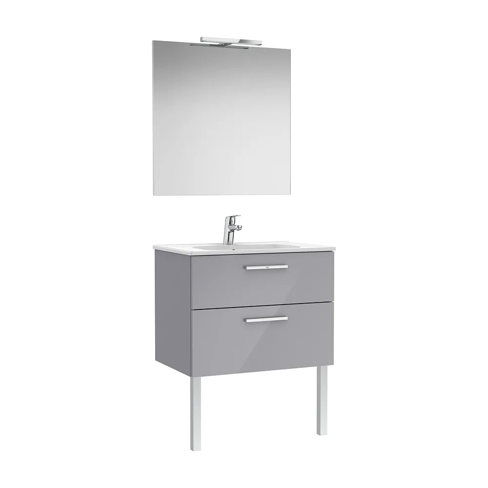 Pack mueble base dos cajones lavabo porcelana espejo aplique LED 705x45x51 cm Roca - Vista 2