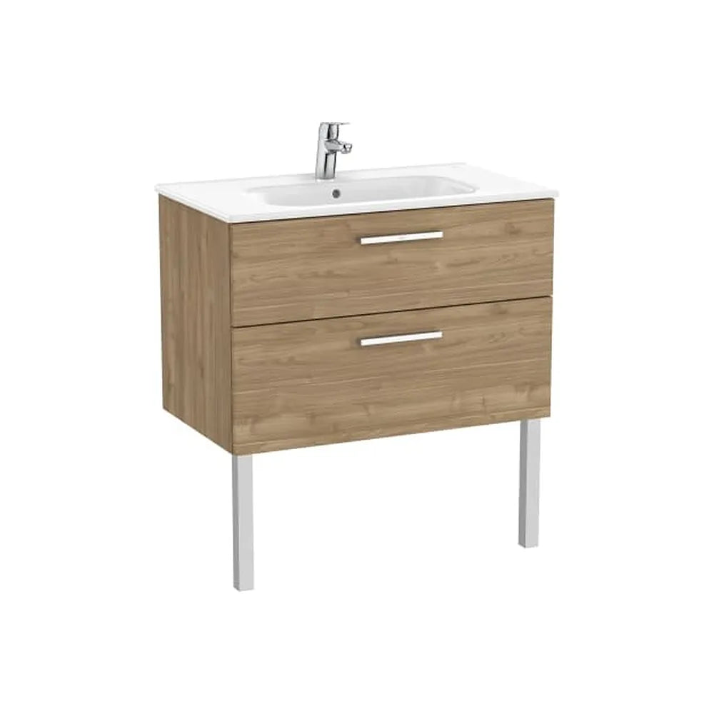 Mueble Base Suspendido con 2 Cajones y Lavabo Porcelana Nogal 80x45x52cm Roca - Vista 1