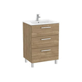 Móvel base suspenso com três gavetas e lavatório em porcelana cor nogueira 60 x 45 x 74 cm Roca