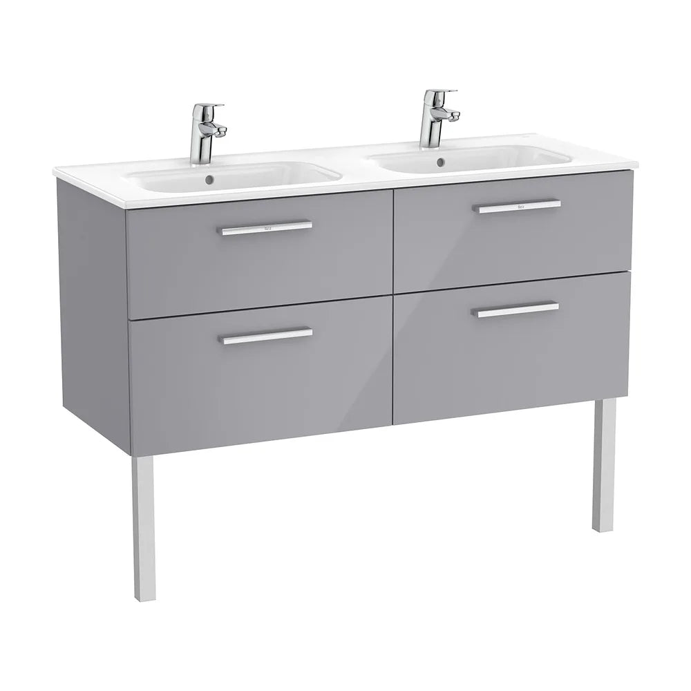 Mueble base suspendido cuatro cajones lavabo doble porcelana gris brillo 119x45x52 cm Roca - Vista 2