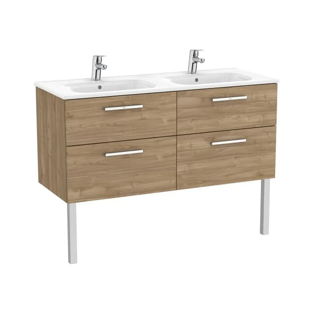 Mueble base suspendido con cuatro cajones y lavabo doble 119x45x52 cm Nogal Roca - Vista 1
