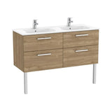 Meuble bas suspendu 4 tiroirs avec double vasque 119 x 45 x 52 cm finition noyer pour salle de bains Roca