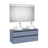 Pack mueble base cuatro cajones para dos lavabos sobre encimera espejo LED 120x46x53 cm Roca