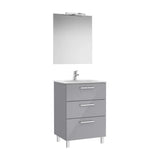 Pack Family mueble base tres cajones lavabo porcelana espejo aplique LED gris brillo Roca