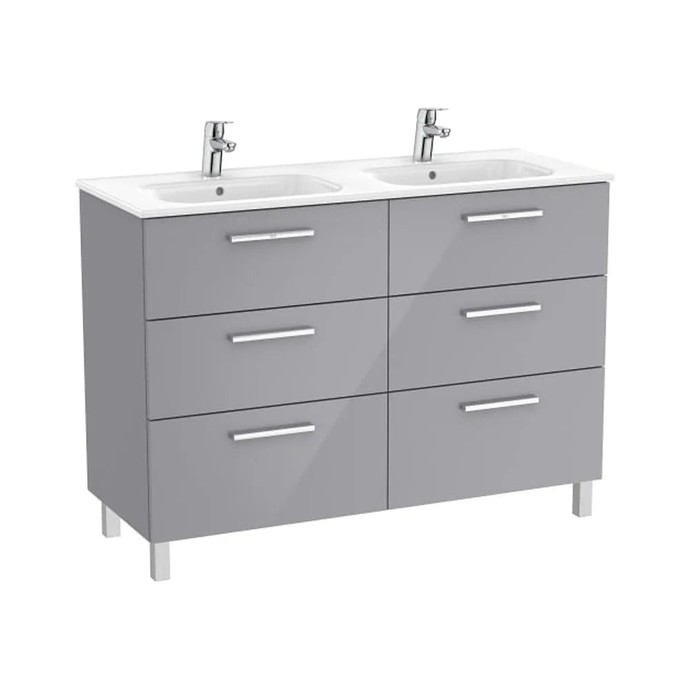 Mueble base suspendido seis cajones lavabo doble 119x45x74 cm Gris brillo Roca - Vista 1