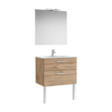 Pack mueble base dos cajones lavabo porcelana espejo aplique LED 705x45x51 cm Roca