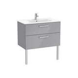 Mueble base suspendido con dos cajones y lavabo porcelana gris brillo 80x45x51 cm Roca