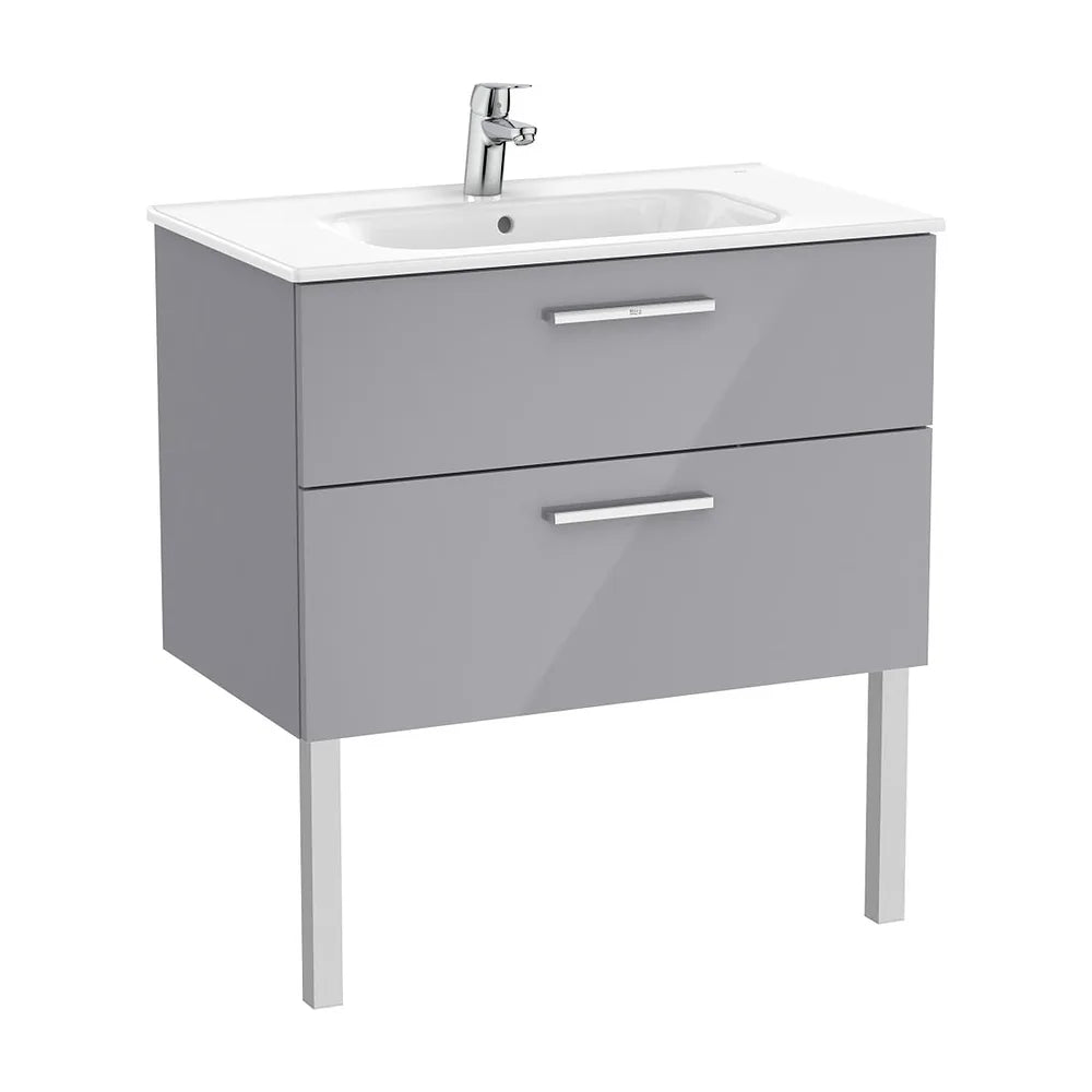 Mueble base suspendido con dos cajones y lavabo porcelana gris brillo 80x45x51 cm Roca - Vista 2