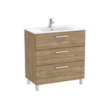 Meuble bas suspendu trois tiroirs avec lavabo en porcelaine 80 x 45 x 74 cm finition noyer design contemporain Roca