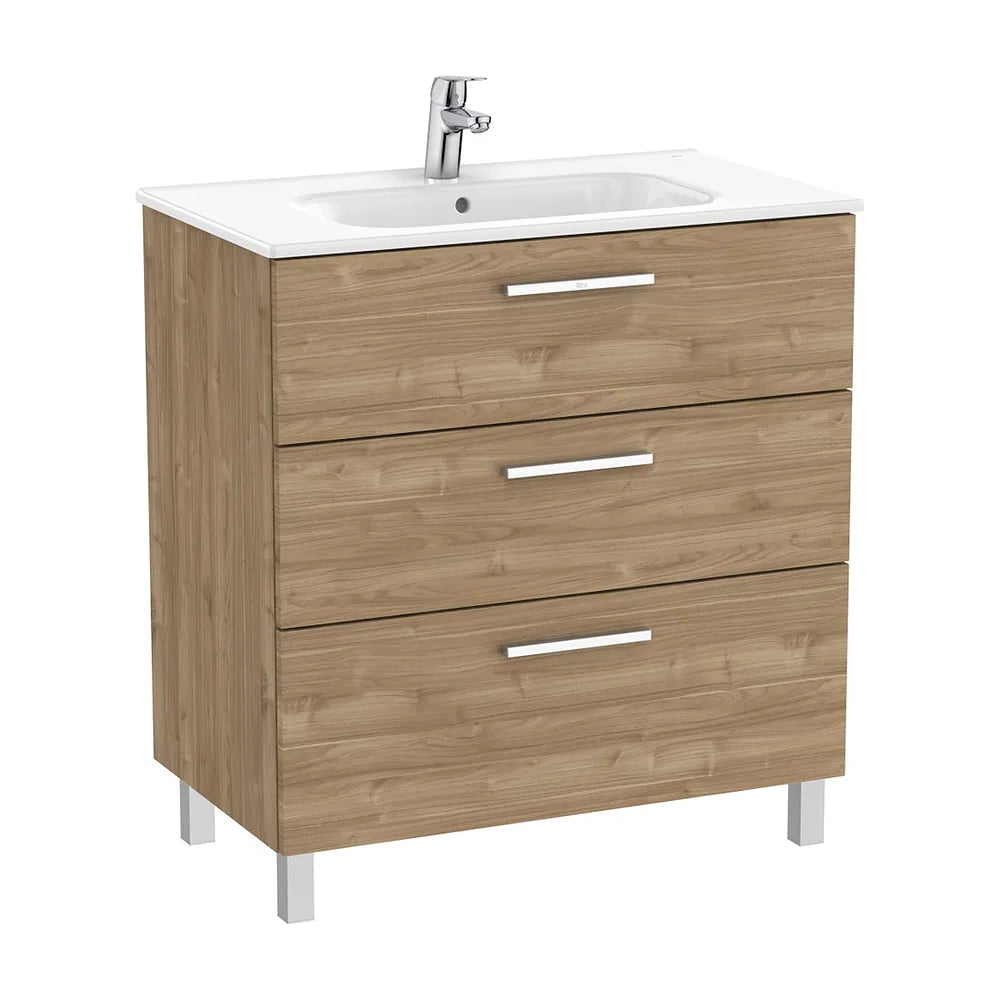 Mueble base suspendido con tres cajones y lavabo porcelana 80x45x74 cm Roca - Vista 2