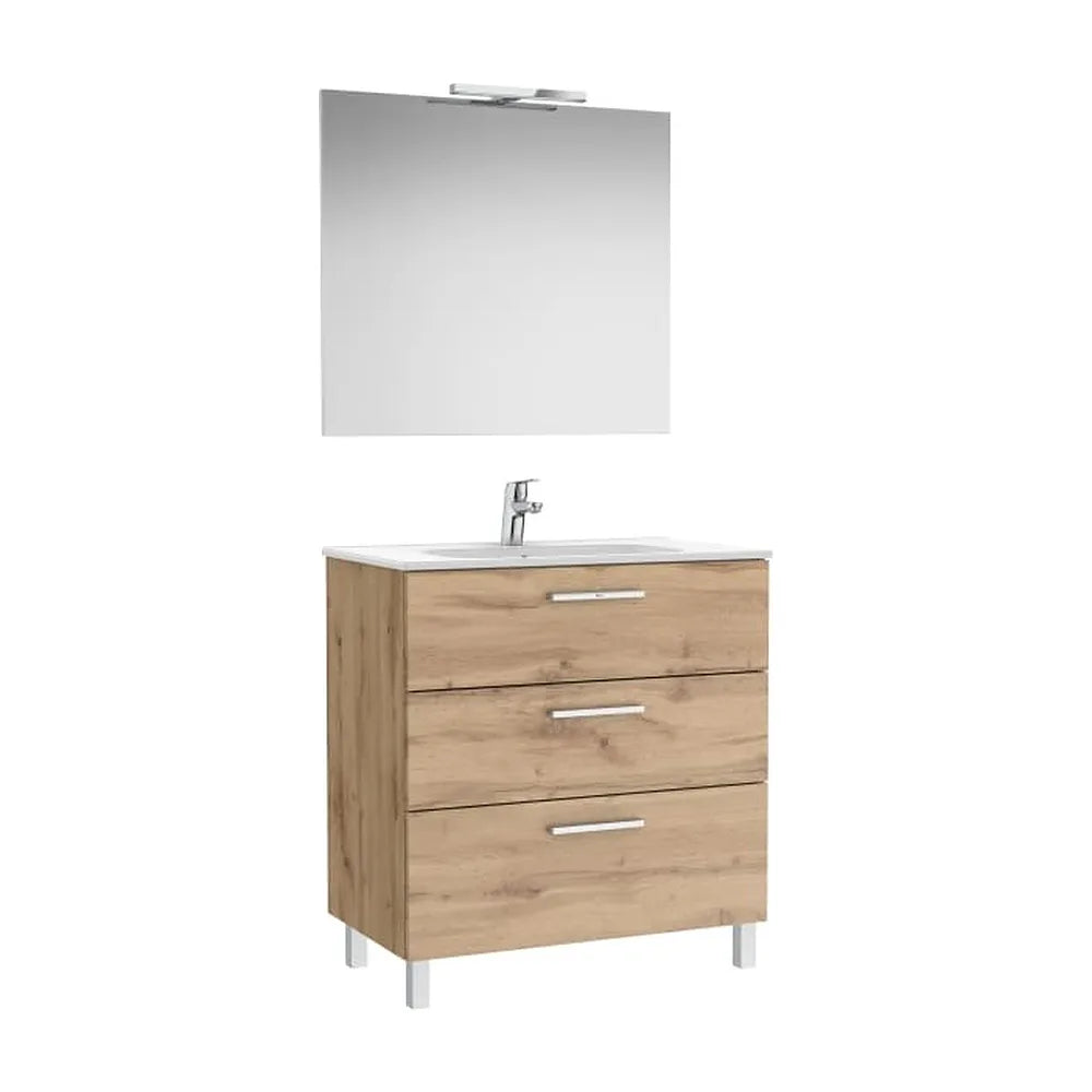 Pack Family mueble base tres cajones lavabo espejo y aplique LED New Starlight Roca - Vista 1