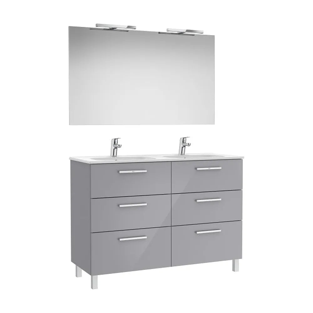 Mueble Base Seis Cajones Lavabo Doble Espejo Apliques Led Starlight 119x45x74cm Colección Victoria Roca - Vista 1