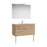 Pack mueble base dos cajones lavabo espejo aplique LED Starlight nogal Roca