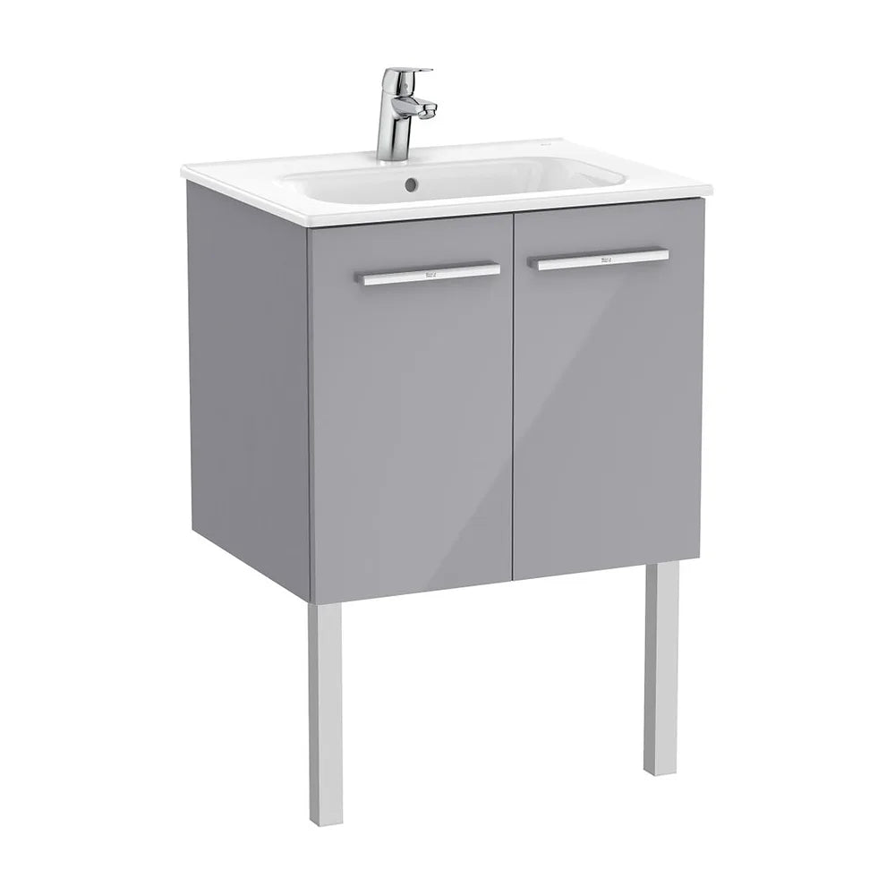 Mueble base suspendido dos puertas lavabo porcelana 60x45x51 cm Gris brillo Roca - Vista 2