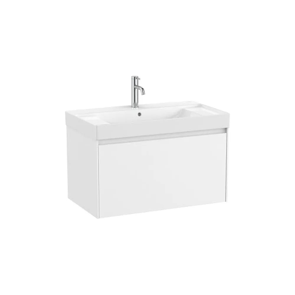 Mueble base suspendido con cajón y lavabo centrado Fineceramic blanco mate 80x46x50 cm Roca - Vista 1