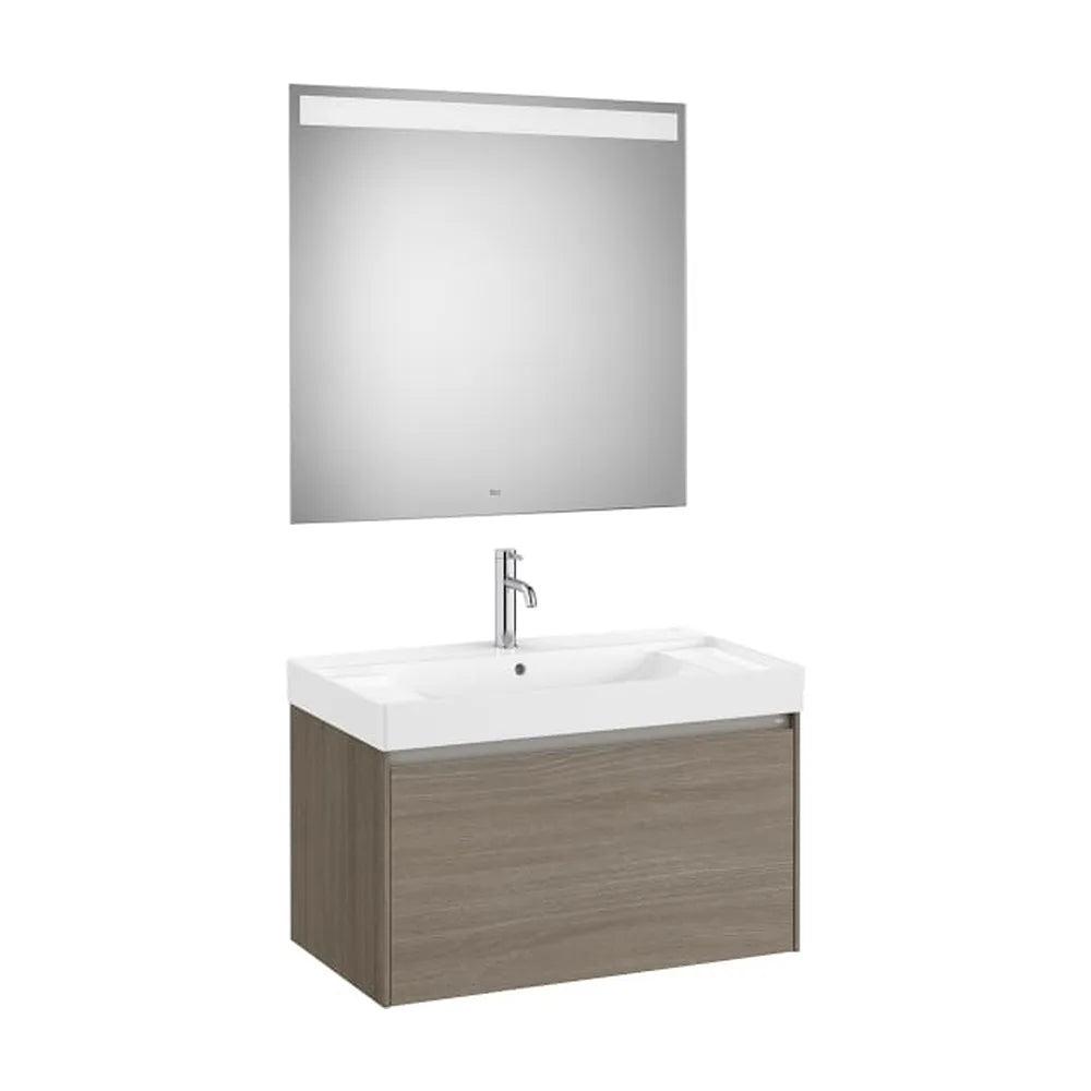 Pack mueble base un cajón lavabo centrado Fineceramic espejo LED 80x46x50 cm Roca - Vista 1