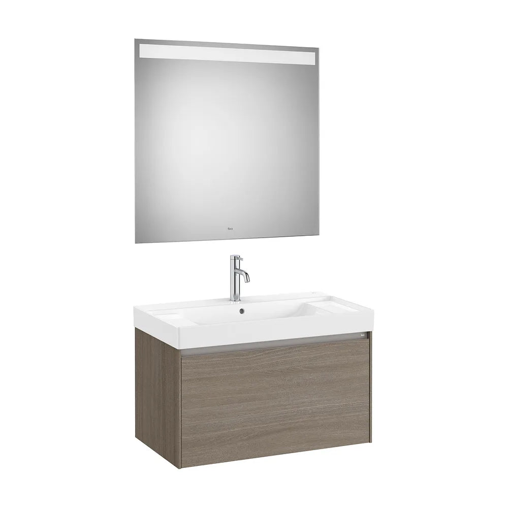 Pack mueble base un cajón lavabo centrado Fineceramic espejo LED 80x46x50 cm Roca - Vista 2