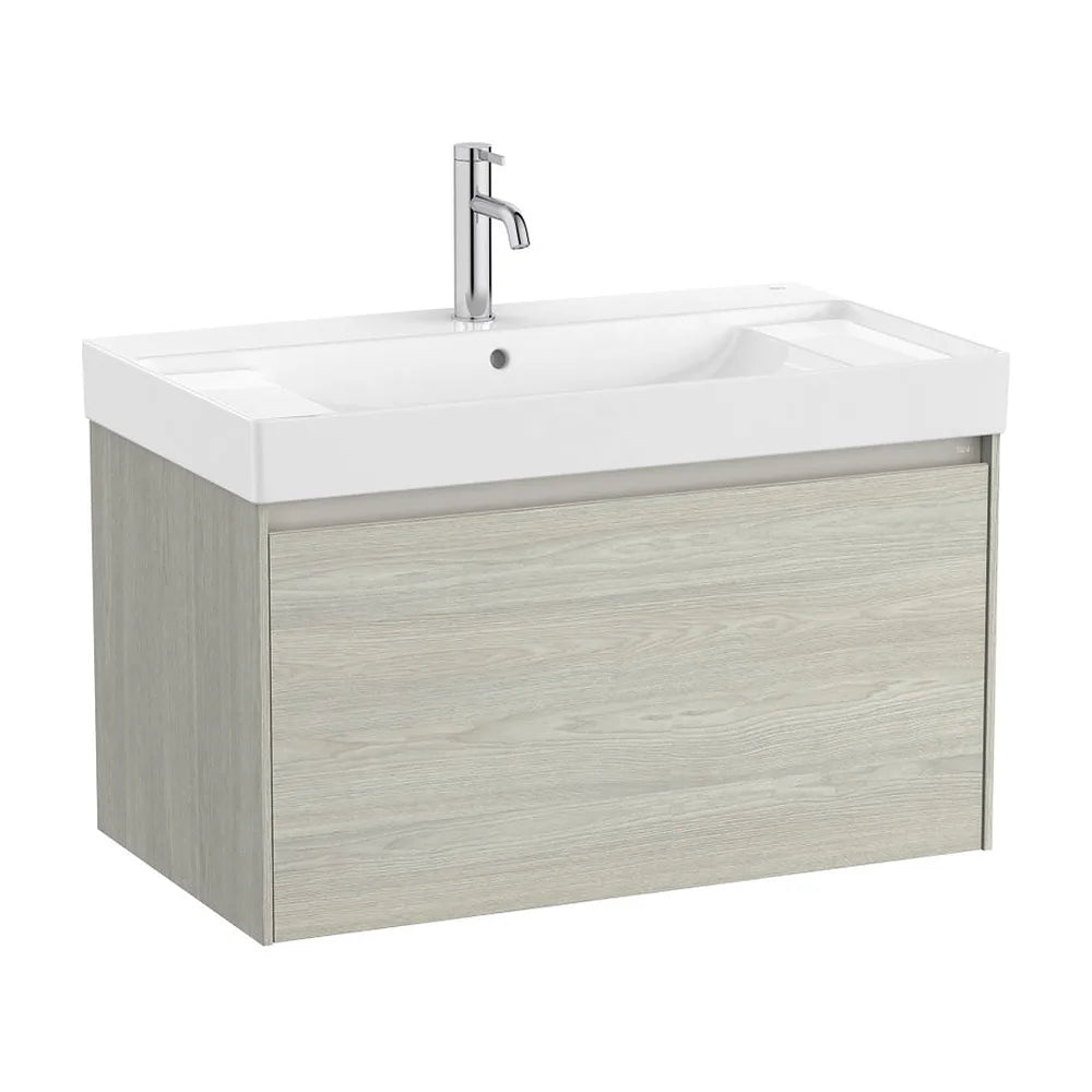 Mueble base suspendido con un cajón y lavabo centrado Fineceramic 80x46x50 cm Roca - Vista 2