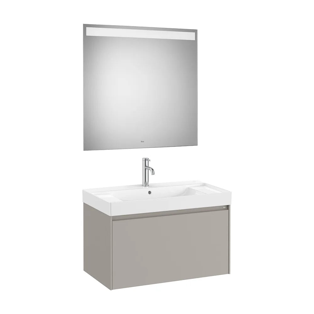 Pack mueble base un cajón lavabo centrado Fineceramic espejo LED Eidos 80x46x50 cm Roca - Vista 2