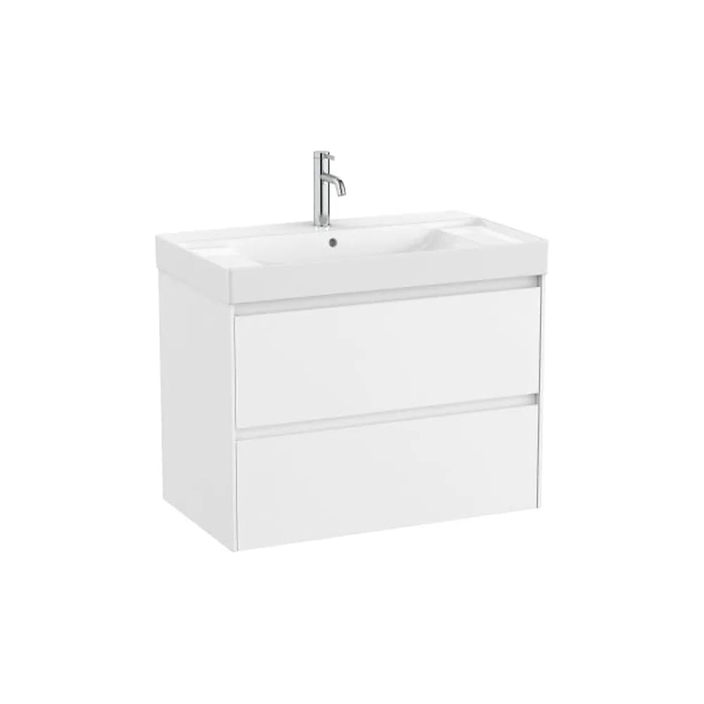 Mueble base suspendido dos cajones lavabo cuadrado Fineceramic blanco mate 80x46x64 cm Roca - Vista 1