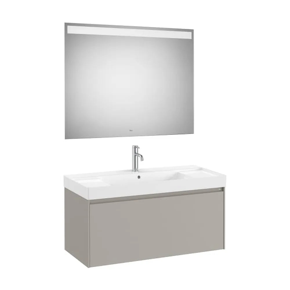 Pack mueble base un cajón lavabo Fineceramic espejo LED Eidos 100x46x50 cm Roca - Vista 1