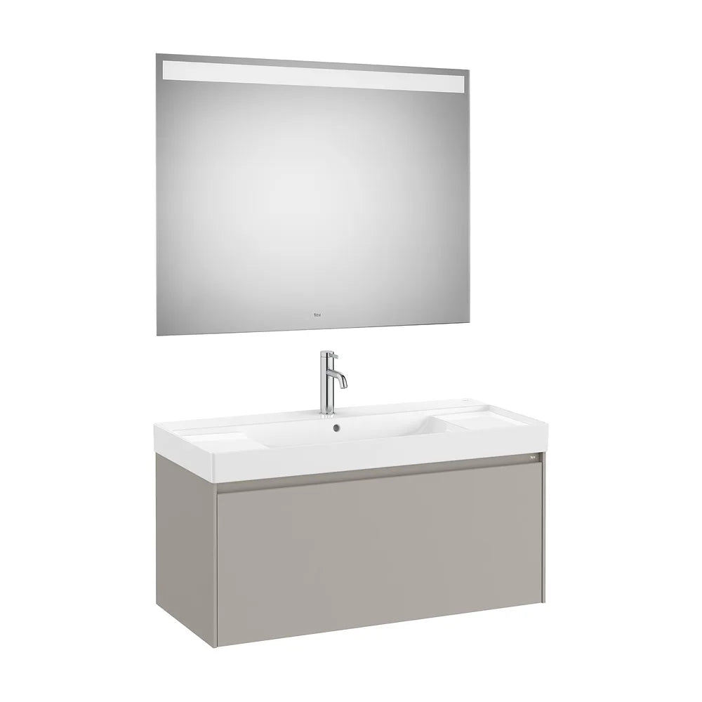 Pack mueble base un cajón lavabo Fineceramic espejo LED Eidos 100x46x50 cm Roca - Vista 2