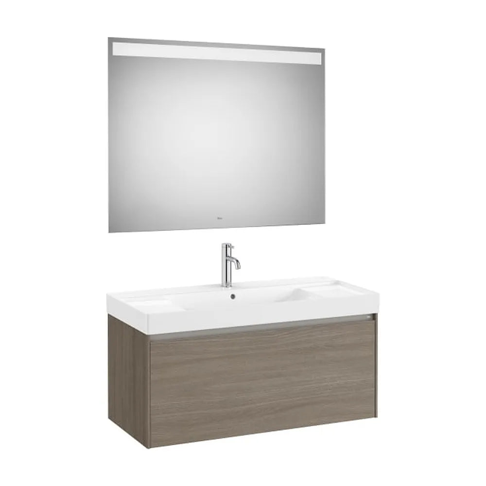Pack mueble base un cajón lavabo Fineceramic espejo LED Eidos 100x46x50 cm Roca - Vista 1