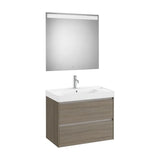 Pack mueble base dos cajones lavabo centrado Fineceramic espejo LED 80x46x64 cm Roca