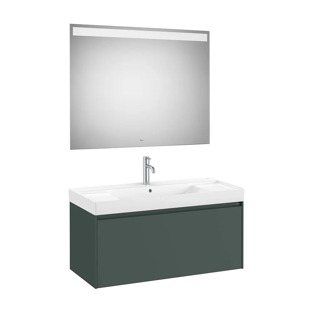 Pack mueble base un cajón lavabo Fineceramic espejo LED Eidos 100x46x50 cm Roca - Vista 2