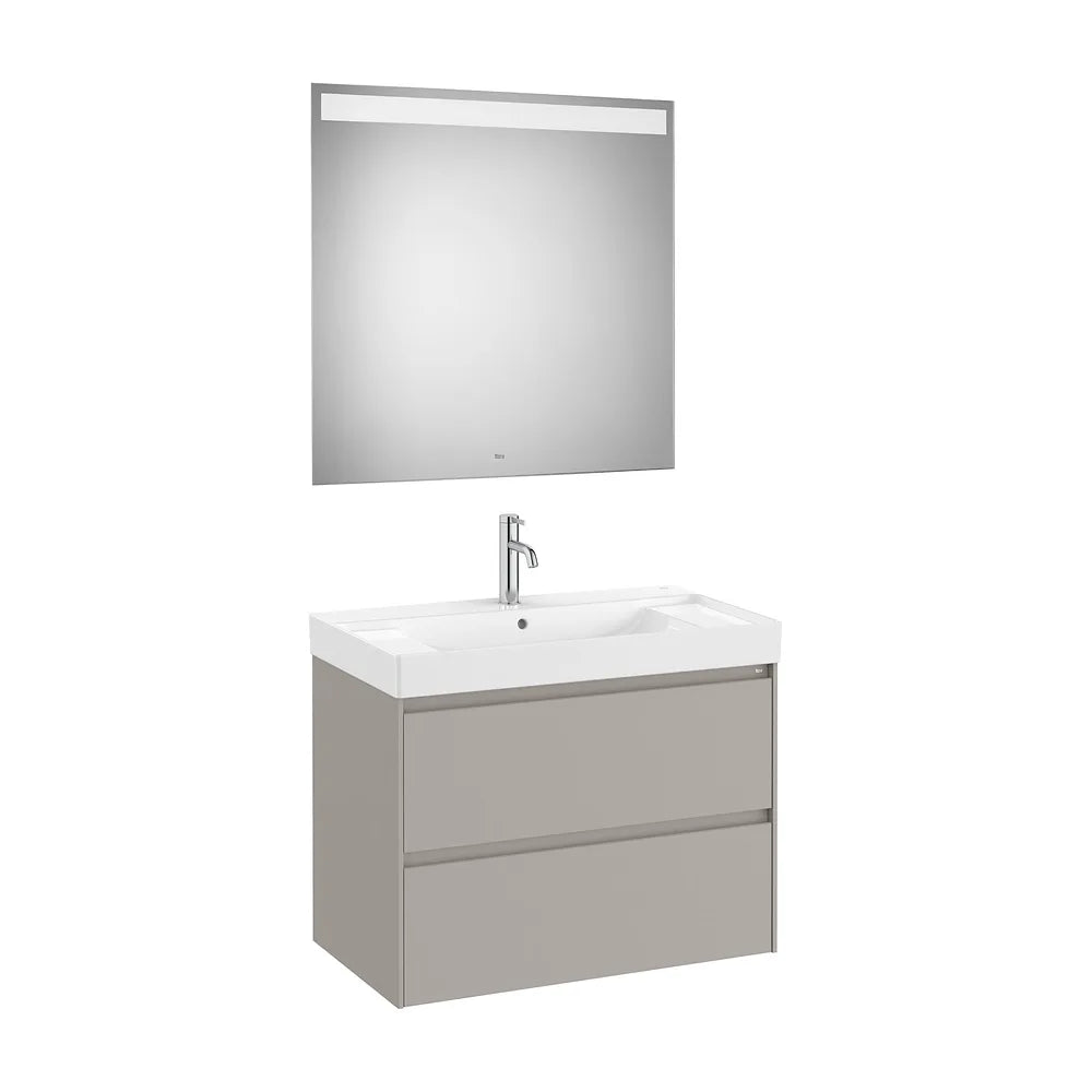 Pack mueble base dos cajones lavabo centrado Fineceramic espejo LED Eidos Roca - Vista 2