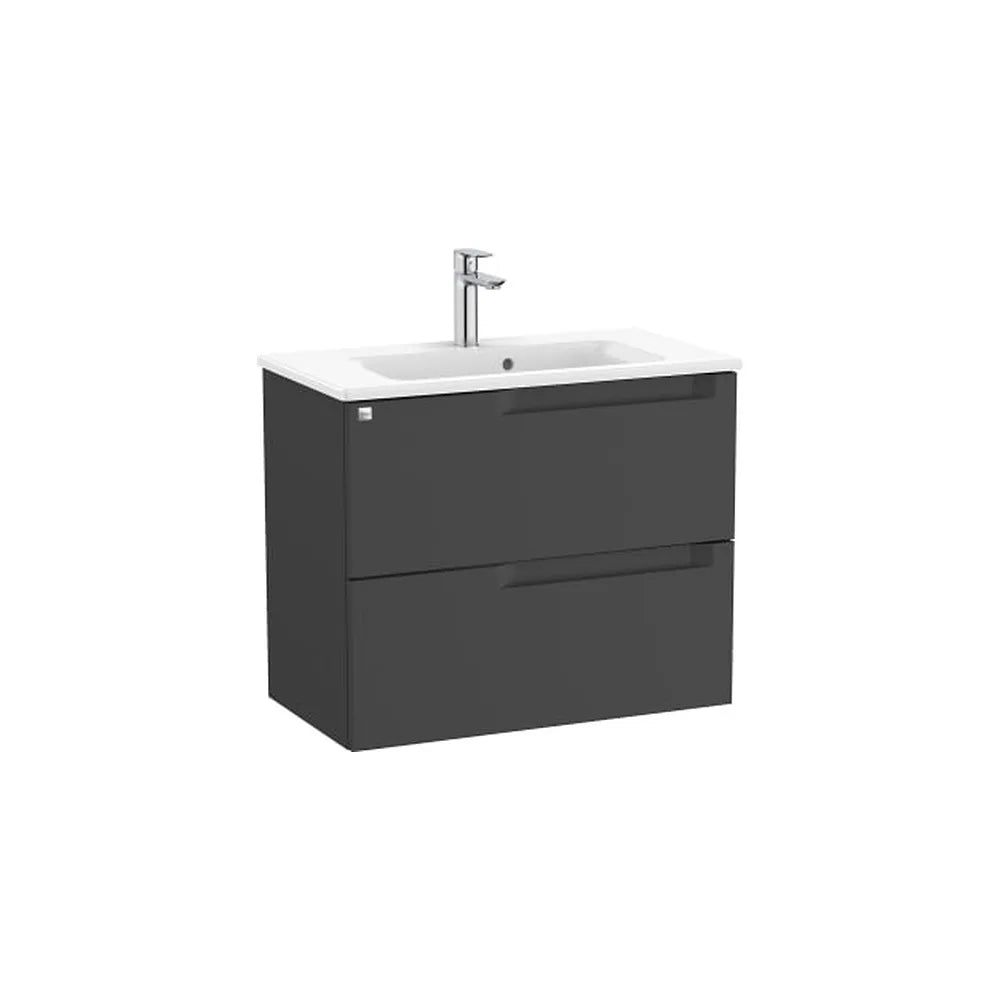 Mueble base compacto suspendido con lavabo porcelana 70x38x56 cm negro mate Roca - Vista 1