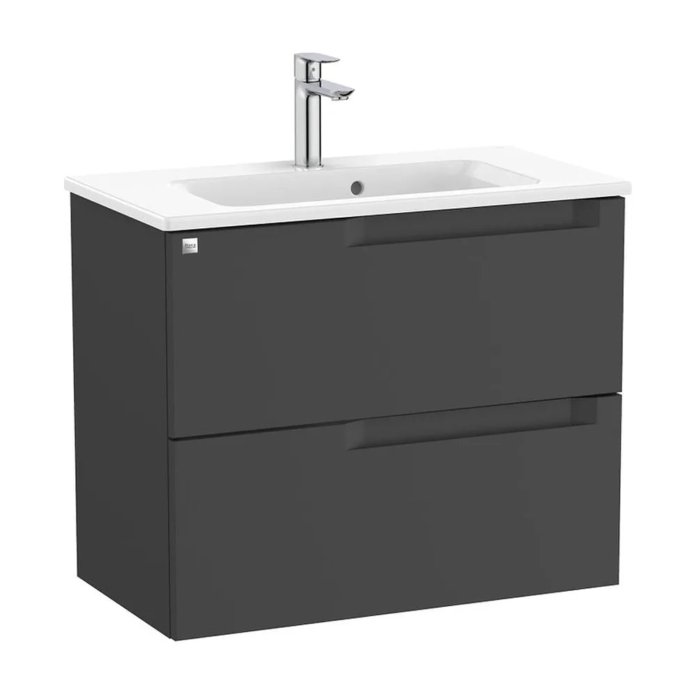 Mueble base compacto suspendido con lavabo porcelana 70x38x56 cm negro mate Roca - Vista 2