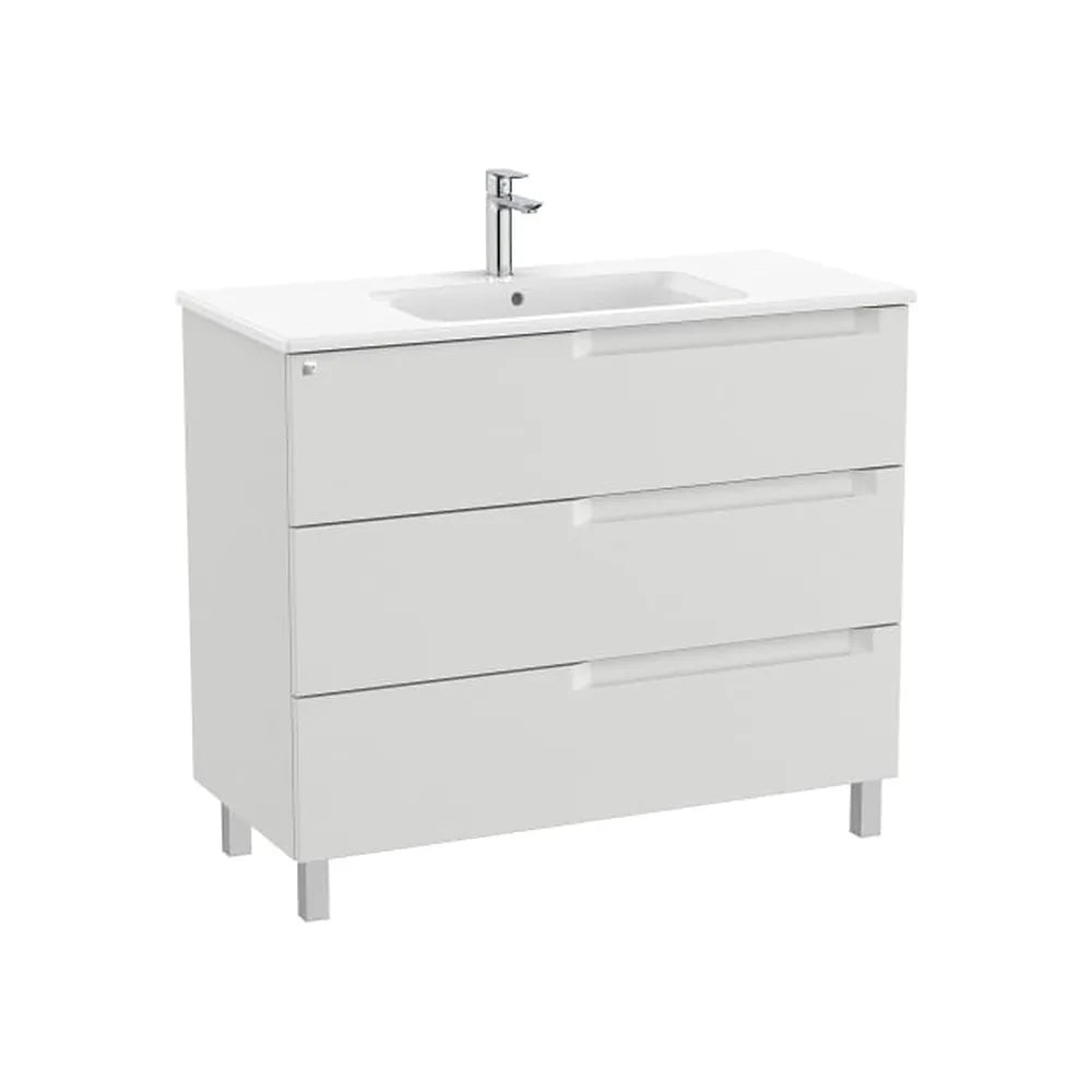 Mueble base suspendido tres cajones lavabo centrado 100x46x74 cm Gris Piedra Roca - Vista 1