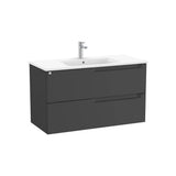 Mueble base suspendido dos cajones lavabo centrado 100x46x56 cm Negro mate Roca