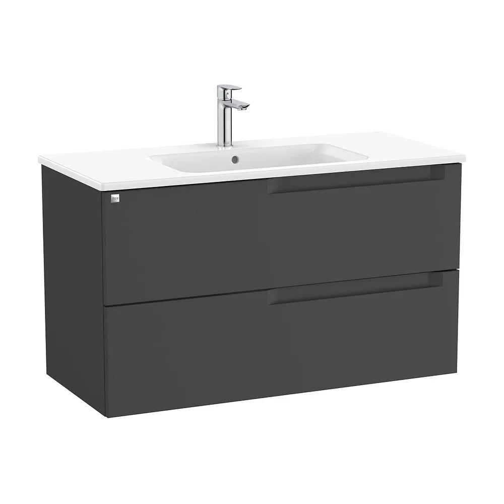 Mueble base suspendido dos cajones lavabo centrado 100x46x56 cm Negro mate Roca - Vista 2
