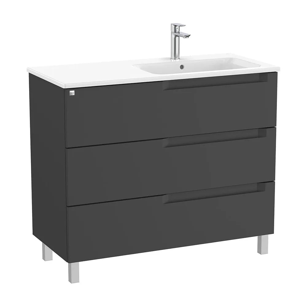 Mueble base con tres cajones y lavabo asimétrico a la derecha 100x46x85 cm Roca - Vista 2