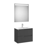 Pack mueble base compacto dos cajones lavabo cuadrado 70x38x56 cm espejo LED Roca
