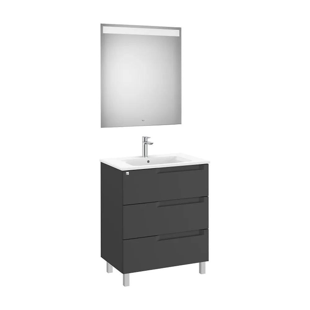 Mueble base tres cajones lavabo centrado espejo luz LED negro mate Roca - Vista 1