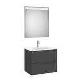 Mueble base suspendido con dos cajones lavabo porcelana 70x46x56 cm espejo LED Roca