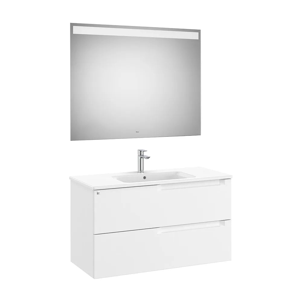 Pack mueble base dos cajones lavabo centrado espejo luz led 100x46x56 cm Roca - Vista 2