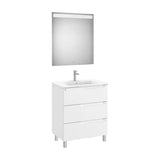 Pack móvel base três gavetas com lavatório central e espelho com luz LED branco mate Roca