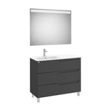Mueble base tres cajones con patas lavabo asimétrico izquierdo y espejo LED 100x46x85 cm Roca