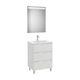 Pack mueble base tres cajones lavabo centrado espejo luz LED 60x46x85 cm Roca