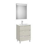 Pack meuble sous vasque 3 tiroirs lavabo centré miroir à lumière LED dimensions 60,5 cm 46 cm 85 cm Roca