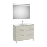 Pack mueble base tres cajones lavabo centrado espejo luz LED 100x46x74 cm Roca