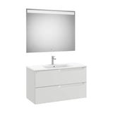 Pack mueble base dos cajones lavabo centrado espejo luz LED 100x46x56 cm Roca