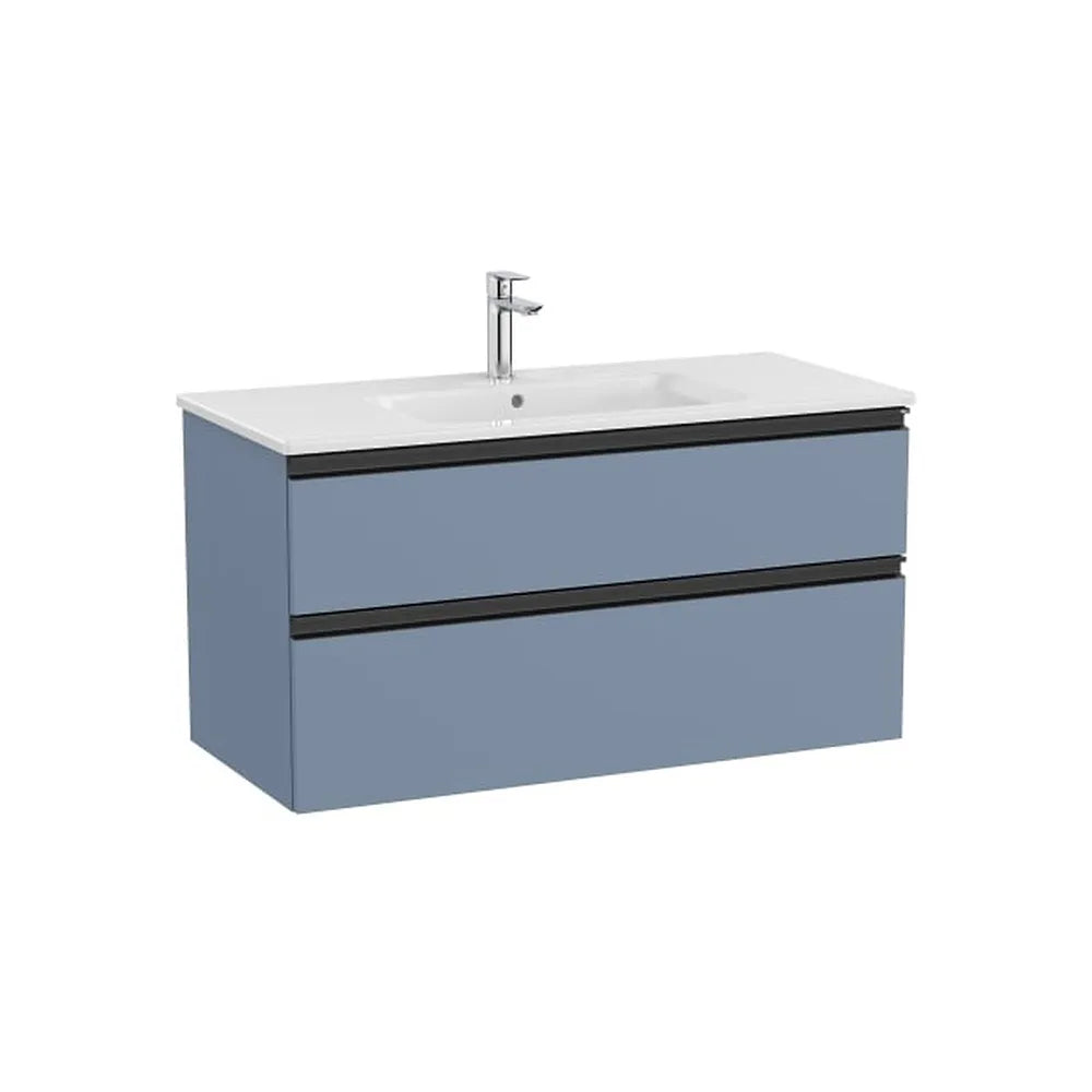 Mueble base suspendido con lavabo centrado dos cajones azul mate 1005x460x537 mm Roca - Vista 1