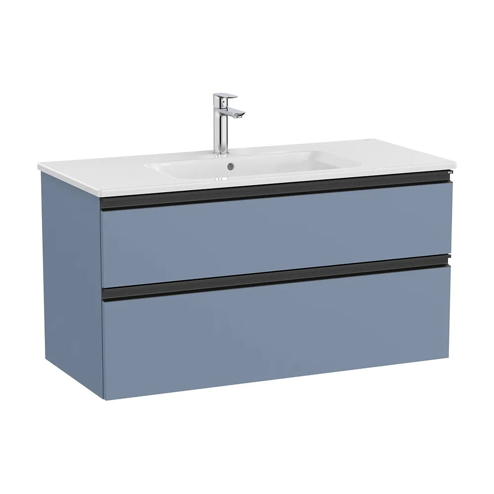 Mueble base suspendido con lavabo centrado dos cajones azul mate 1005x460x537 mm Roca - Vista 2